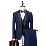 Traje de 3 piezas para hombre, talla de EE. UU., con solapa y cuello negro, abrigo, chaleco y pantalón / Traje formal de negocios, para novio, boda, blazer, pantalón y chaleco - Imagen 3