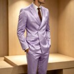 Traje de lujo para hombre de satén brillante de 2 piezas con solapa de pico, chaqueta cruzada y pantalón, elegante, ajustado, formal, para boda o fiesta - Imagen 4
