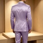 Traje de lujo para hombre de satén brillante de 2 piezas con solapa de pico, chaqueta cruzada y pantalón, elegante, ajustado, formal, para boda o fiesta - Imagen 6