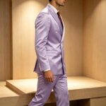 Traje de lujo para hombre de satén brillante de 2 piezas con solapa de pico, chaqueta cruzada y pantalón, elegante, ajustado, formal, para boda o fiesta - Imagen 5