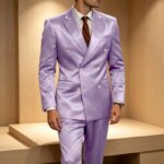Traje de lujo para hombre de satén brillante de 2 piezas con solapa de pico, chaqueta cruzada y pantalón, elegante, ajustado, formal, para boda o fiesta