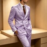 Traje de lujo para hombre de satén brillante de 2 piezas con solapa de pico, chaqueta cruzada y pantalón, elegante, ajustado, formal, para boda o fiesta - Imagen 2