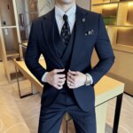 (Chaquetas + Pantalones + chaleco) traje de lujo a rayas para hombre versión coreana moda elegante esmoquin ajustado trajes formales de boda para novio - Imagen 3