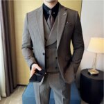 (Chaquetas + Pantalones + chaleco) traje de lujo a rayas para hombre versión coreana moda elegante esmoquin ajustado trajes formales de boda para novio - Imagen 6