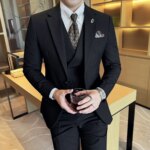 (Chaquetas + Pantalones + chaleco) traje de lujo a rayas para hombre versión coreana moda elegante esmoquin ajustado trajes formales de boda para novio - Imagen 2