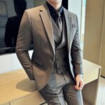 (Chaquetas + Pantalones + chaleco) traje de lujo a rayas para hombre versión coreana moda elegante esmoquin ajustado trajes formales de boda para novio - Imagen 4