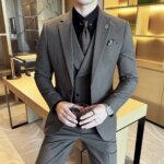 (Chaquetas + Pantalones + chaleco) traje de lujo a rayas para hombre versión coreana moda elegante esmoquin ajustado trajes formales de boda para novio