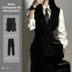 Traje de chaleco negro para hombre, corte ajustado, para primavera y otoño, sensación de alta gama, ropa exterior para ceremo... - Imagen 3
