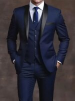 Conjuntos de trajes elegantes para hombre: conjunto de esmoquin ajustado para bodas y ocasiones formales, traje negro - Imagen 5
