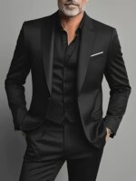 Conjuntos de trajes elegantes para hombre: conjunto de esmoquin ajustado para bodas y ocasiones formales, traje negro - Imagen 3