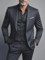 Conjuntos de trajes elegantes para hombre: conjunto de esmoquin ajustado para bodas y ocasiones formales, traje negro - Imagen 2
