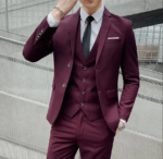 Traje (Blazer + chaleco + pantalones) traje de boda informal de estilo británico de negocios de caballero a la moda para presentador de banquete de color sólido - Imagen 6