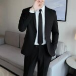 Traje Casual para Hombre, Dos Piezas, Corte Slim Fit, Estilo Formal Coreano, Traje de Novio, Ropa de Vestir Occidental para Novio