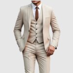 Nuevo Traje Beige, esmoquin de negocios para hombre, vestido Formal de 3/2/1 piezas, vestido de un solo pecho para novio, padrino de boda, fiesta de graduación