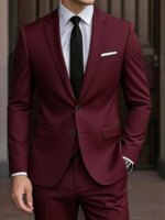 Conjunto de traje de 2 piezas color burdeos para hombre (solo blazer + pantalones, no incluye chaleco), chaqueta y pantalones formales ajustados para negocios, bodas y fiestas - Imagen 3
