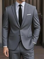 Conjunto de traje de 2 piezas color burdeos para hombre (solo blazer + pantalones, no incluye chaleco), chaqueta y pantalones formales ajustados para negocios, bodas y fiestas - Imagen 2