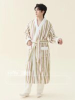Conjunto de Bata de Felpa Coral para Hombre, Ropa de Casa de Lujo, Pijama Largo de Poliéster, Ropa de Invierno Gruesa para el...
