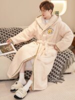 Bata de dormir larga y gruesa de lana coral para hombre, ropa de casa de invierno, pijama, camisón, tela suave, cómoda y tran... - Imagen 2