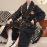 Bata de dormir larga y gruesa de lana coral para hombre, ropa de casa de invierno, pijama, camisón, tela suave, cómoda y tran...