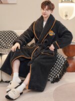 Bata de dormir larga y gruesa de lana coral para hombre, ropa de casa de invierno, pijama, camisón, tela suave, cómoda y tran...
