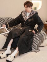 Bata de dormir larga y gruesa de lana coral para hombre, ropa de casa de invierno, pijama, camisón, tela suave, cómoda y tran... - Imagen 3