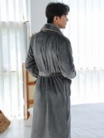 Nuevo Conjunto de Ropa de Casa para Hombre, Invierno, Bata Larga y Gruesa de Felpa Coral con Pantalones de Pijama, Cálido y A... - Imagen 5