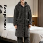 Conjunto de Pijama con Capucha para Hombre, Forrado de Felpa, Grueso, de Longitud Media, Ropa de Casa Informal de Terciopelo ...