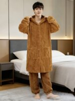 Conjunto de Pijama con Capucha para Hombre, Forrado de Felpa, Grueso, de Longitud Media, Ropa de Casa Informal de Terciopelo ... - Imagen 3
