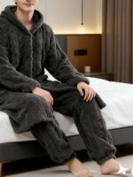 Conjunto de Pijama con Capucha para Hombre, Forrado de Felpa, Grueso, de Longitud Media, Ropa de Casa Informal de Terciopelo ... - Imagen 5