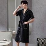 Pijamas grandes Yards L - 4XL para hombre, batas tejidas de algodón suave, albornoz Sexy de manga corta con cuello en V, camisón de Color sólido para hombre