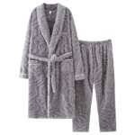 Conjunto de ropa de dormir de 2 piezas para hombre de franela y de manga larga - Imagen 6