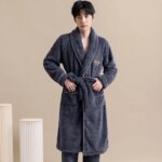 Conjunto de ropa de dormir de 2 piezas para hombre de franela y de manga larga - Imagen 3