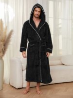 Otoño e Invierno cómoda franela de algodón de lujo tejido abierto ropa de dormir para parejas albornoz cálido para hombres ropa de dormir - Imagen 6