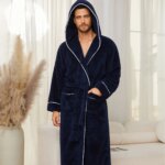 Otoño e Invierno cómoda franela de algodón de lujo tejido abierto ropa de dormir para parejas albornoz cálido para hombres ropa de dormir - Imagen 4