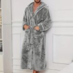 Otoño e Invierno cómoda franela de algodón de lujo tejido abierto ropa de dormir para parejas albornoz cálido para hombres ropa de dormir - Imagen 3