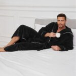Otoño e Invierno cómoda franela de algodón de lujo tejido abierto ropa de dormir para parejas albornoz cálido para hombres ropa de dormir - Imagen 2