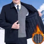 Blazers acolchados cálidos para hombre, chaqueta de invierno, chaquetas de invierno informales de lujo para hombre, abrigo Formal de oficina para negocios, prendas de vestir, color negro - Imagen 2