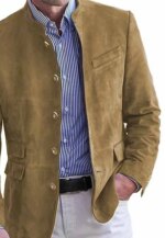 Otoño Invierno chaqueta Blazer de gamuza informal para hombre chaquetas de moda con botones de un solo pecho de Color sólido de manga larga - Imagen 2