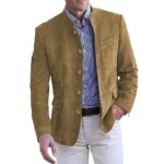Otoño Invierno chaqueta Blazer de gamuza informal para hombre chaquetas de moda con botones de un solo pecho de Color sólido de manga larga - Imagen 3