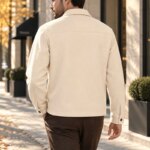 Chaqueta corta de hombre con tejido cepillado, corte holgado, cuello con solapa, botones frontales, ideal para otoño e invierno, cálida, para uso informal de negocios, para el día a día y para ir al trabajo. - Imagen 3