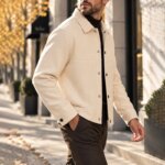 Chaqueta corta de hombre con tejido cepillado, corte holgado, cuello con solapa, botones frontales, ideal para otoño e invierno, cálida, para uso informal de negocios, para el día a día y para ir al trabajo. - Imagen 2