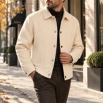 Chaqueta corta de hombre con tejido cepillado, corte holgado, cuello con solapa, botones frontales, ideal para otoño e invierno, cálida, para uso informal de negocios, para el día a día y para ir al trabajo.