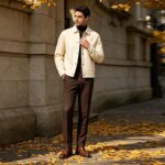 Chaqueta corta de hombre con tejido cepillado, corte holgado, cuello con solapa, botones frontales, ideal para otoño e invierno, cálida, para uso informal de negocios, para el día a día y para ir al trabajo. - Imagen 6