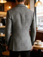 Blazer a cuadros Houndstooth para hombre, corte ajustado, mezcla de lana, abrigo deportivo informal, chaqueta con solapa de dos botones, esmoquin formal de negocios - Imagen 3