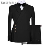 Fanlifujia-Blazer con botones laterales para hombre, traje Formal de color azul marino, estilo italiano, esmoquin para novio y boda, nuevo diseño, 2024 - Imagen 3