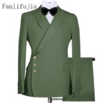 Fanlifujia-Blazer con botones laterales para hombre, traje Formal de color azul marino, estilo italiano, esmoquin para novio y boda, nuevo diseño, 2024