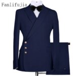 Fanlifujia-Blazer con botones laterales para hombre, traje Formal de color azul marino, estilo italiano, esmoquin para novio y boda, nuevo diseño, 2024 - Imagen 2