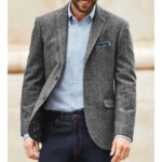 Blazer de Traje de Tweed Espigado para Hombre, Chaqueta Clásica con Solapa de Muesca, Elegante, Ajuste Delgado, Moda Sencilla, Casual, Ropa Exterior de Negocios