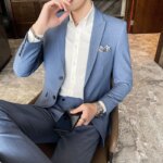 2025 Traje de negocios para hombre Vestido de novia ajustado Conjunto de dos piezas M-4XL Pantalones de banquete todo en uno guapos y elegantes