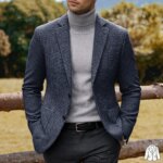 Blazer Casual para Hombre, Chaqueta de Traje de Lana con Estampado de Pata de Gallo, Solapa con Muescas, Corte Ajustado, para Negocios, Formal, Deportivo, Ropa Exterior - Imagen 4
